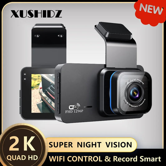 XUSHIDZ X02 2K WiFi Dash Cam – Dual-Channel with Night Vision & Parking Monitor