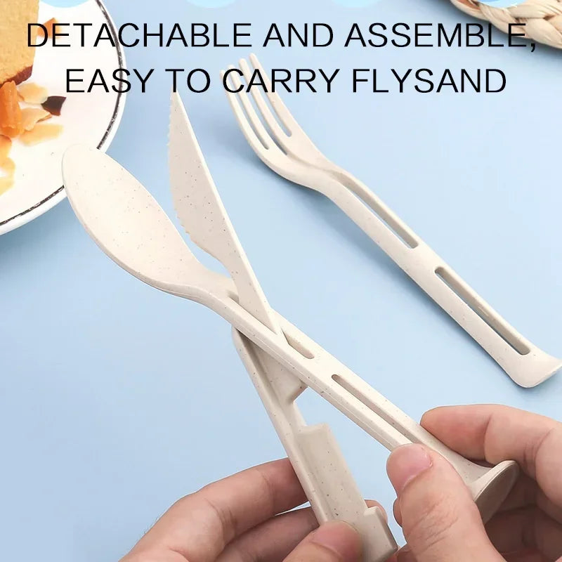 3PCS Portable Wheat Straw Tableware Set for Travel & Camping