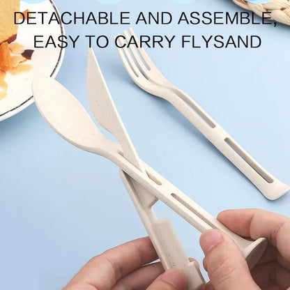 3PCS Portable Wheat Straw Tableware Set for Travel & Camping