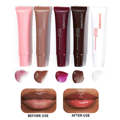 1pc Plumping Mirror Lip Gloss – Nude Brown, Transparent, Moisturizing Lip Oil
