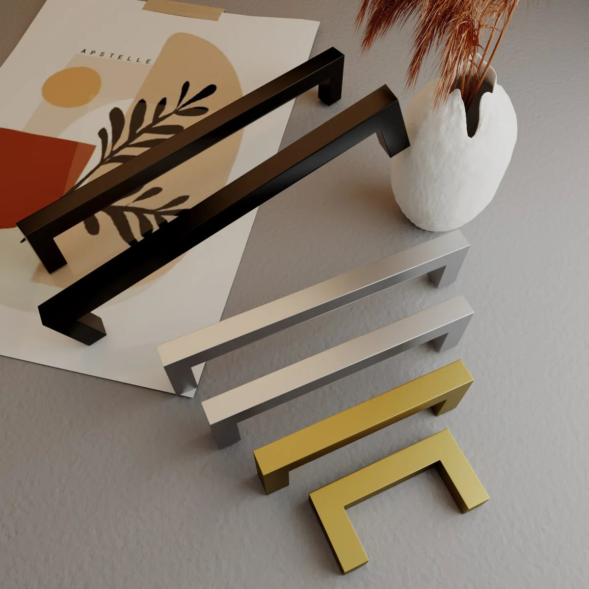 Square Black Stainless Steel Cabinet Handles