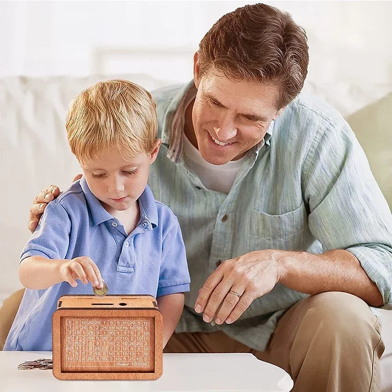 Wooden Euro Money Saving Box with Goal Tracker