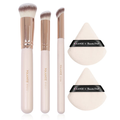 Maange 5-Piece Makeup Brush & Puff Set – Concealer, Eyeshadow, Blending Tools