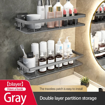 Stainless Steel Bathroom Storage Rack – Anti-Rust Suction Shower Organizer