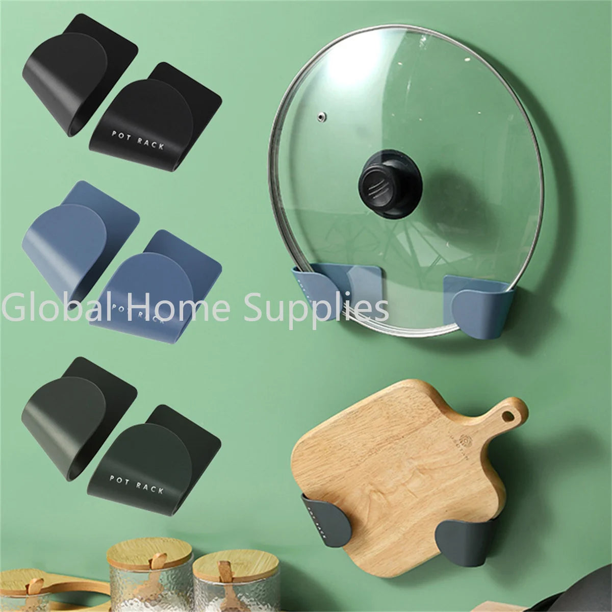 Self-Adhesive Pot Lid Holder – Wall-Mounted Kitchen Organizer (1/2/12 Pcs)
