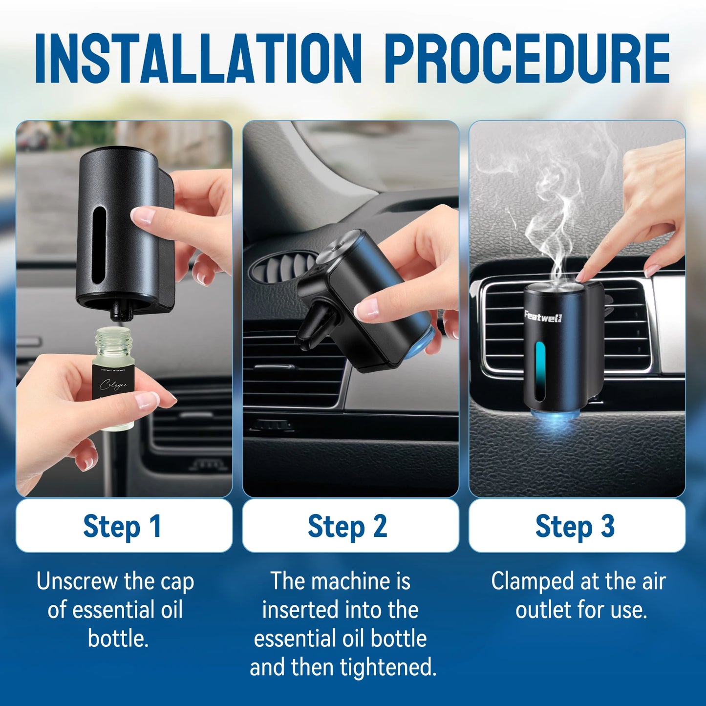 Smart Car Air Freshener Diffuser – 3 Modes with Essential Oils