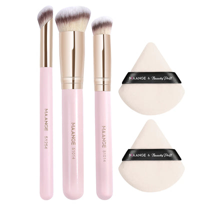 Maange 5-Piece Makeup Brush & Puff Set – Concealer, Eyeshadow, Blending Tools