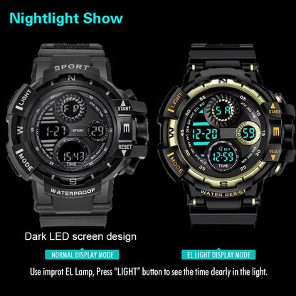 Men's Military Digital Sports Watch, Waterproof, Luminous Chronograph