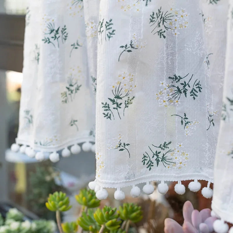 Korean Cotton Daisy Floral Curtains with Tassels