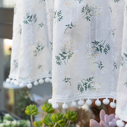 Korean Cotton Daisy Floral Curtains with Tassels