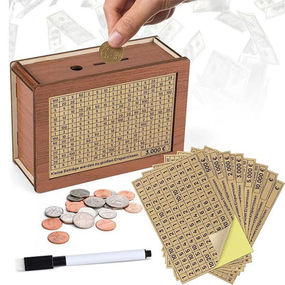 Wooden Euro Money Saving Box with Goal Tracker