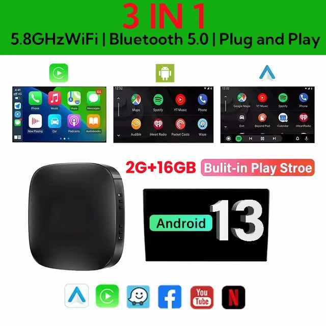 Android 13 Car AI Box – Wireless CarPlay & Android Auto Adapter