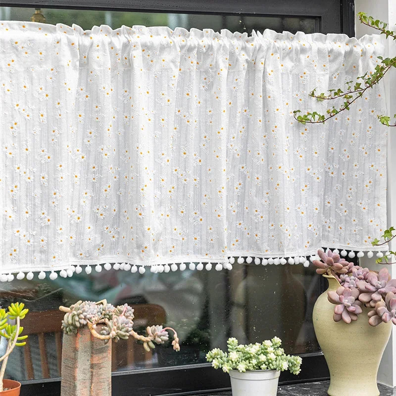 Korean Cotton Daisy Floral Curtains with Tassels