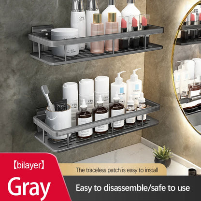 Stainless Steel Bathroom Storage Rack – Anti-Rust Suction Shower Organizer