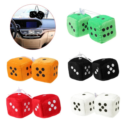 2PCS Fuzzy Dice Car Mirror Hanger – Soft Plush Interior Decor