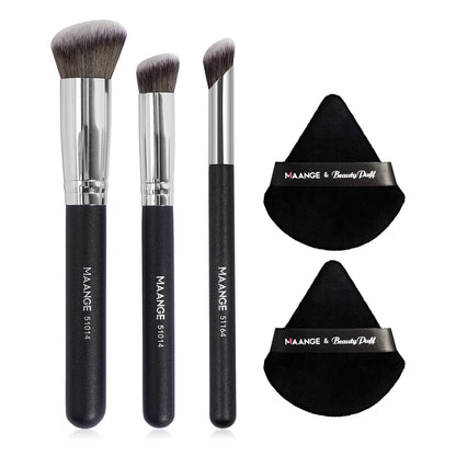 Maange 5-Piece Makeup Brush & Puff Set – Concealer, Eyeshadow, Blending Tools