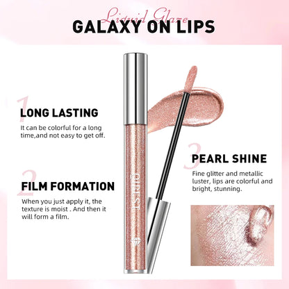 QIBEST Shimmer Lip Gloss 6 Colors Diamond Glitter Lip Tint