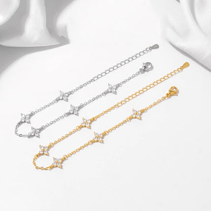 925 Silver Plated CZ Four-Leaf Flower Adjustable Bracelet – Dainty 18k Gold