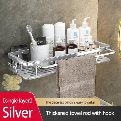 Stainless Steel Bathroom Storage Rack – Anti-Rust Suction Shower Organizer