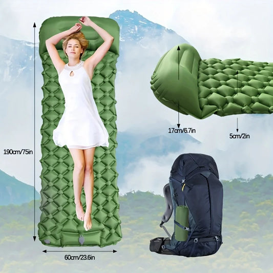 Ultralight Inflatable Camping Mattress with Built-in Pump & Pillow