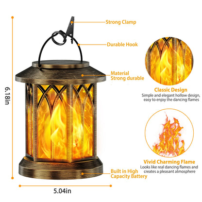 2 Pack Solar Flickering Flame Lanterns - Outdoor Hanging Garden Lights (Bronze/Black)
