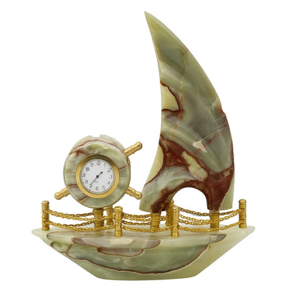 Sail of Time – Handcrafted Onyx Ship with Clock
