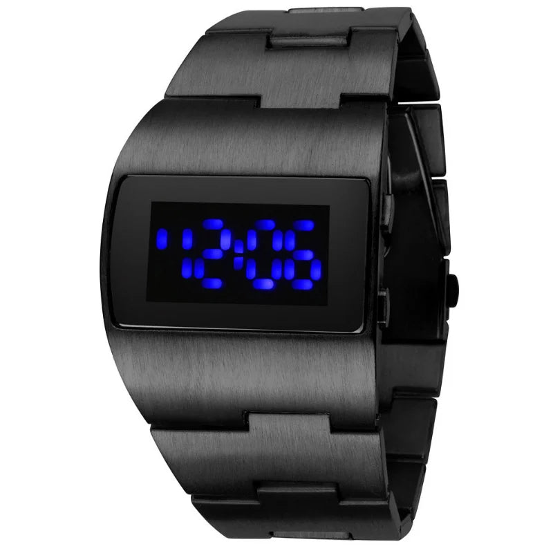 Luxury Men's LED Digital Sport Watch, Black Stainless Steel