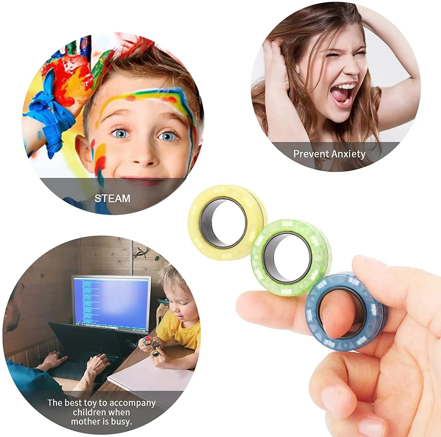 3pcs Colorful Finger Magnetic Rings for Stress Relief