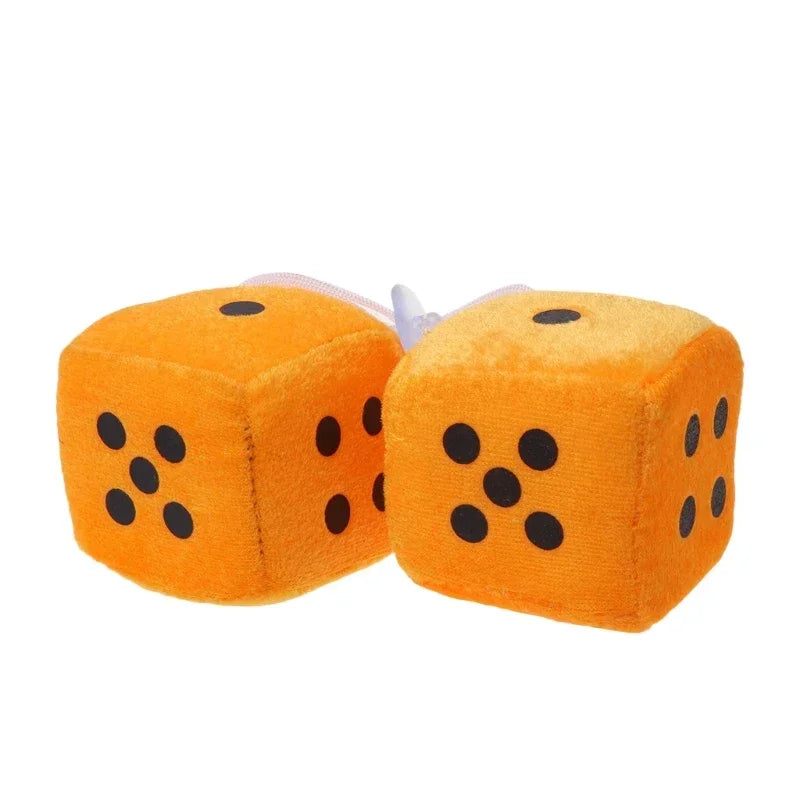 2PCS Fuzzy Dice Car Mirror Hanger – Soft Plush Interior Decor