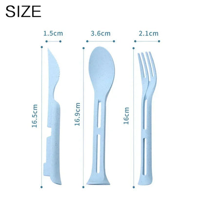 3PCS Portable Wheat Straw Tableware Set for Travel & Camping