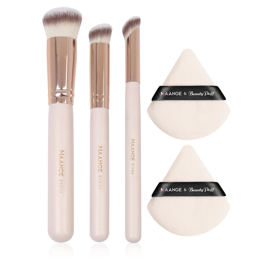Maange 5-Piece Makeup Brush & Puff Set – Concealer, Eyeshadow, Blending Tools