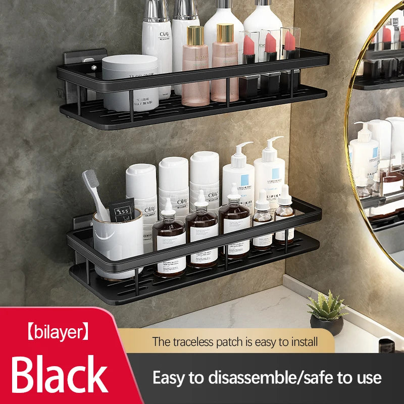 Stainless Steel Bathroom Storage Rack – Anti-Rust Suction Shower Organizer
