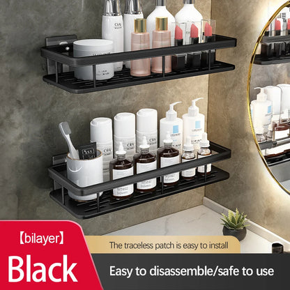 Stainless Steel Bathroom Storage Rack – Anti-Rust Suction Shower Organizer