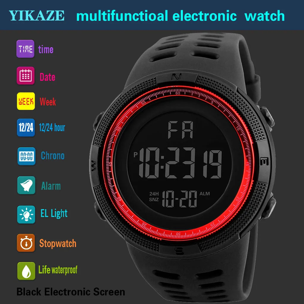 Men's Sports Digital Watch, Big Dial, Waterproof, Luminous, Military Multifunctio