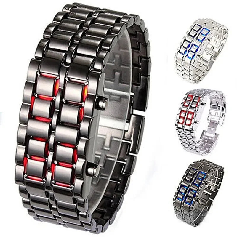 Men's LED Digital Lava Iron Samurai Sports Watch 2024 Stainless Steel Band