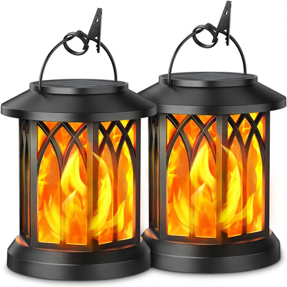 2 Pack Solar Flickering Flame Lanterns - Outdoor Hanging Garden Lights (Bronze/Black)