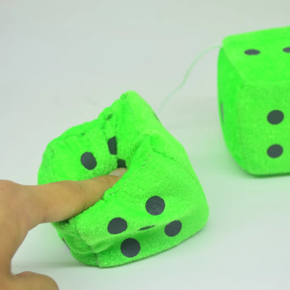 2PCS Fuzzy Dice Car Mirror Hanger – Soft Plush Interior Decor