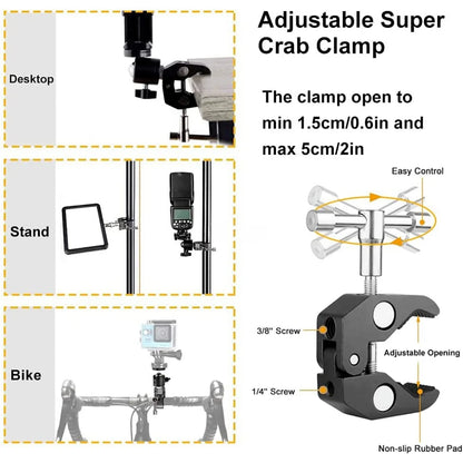 ERIKOLE 360° Mini Ball Head Super Clamp with Quick Release