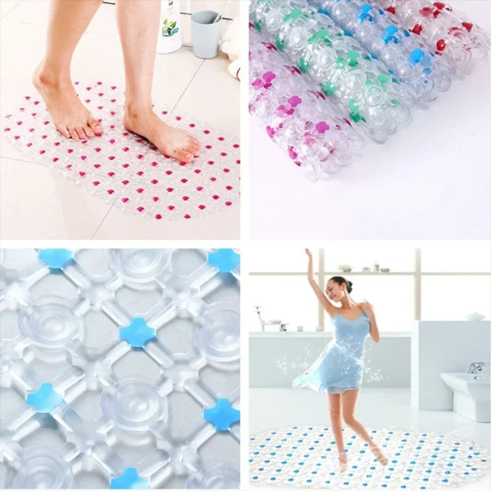 PVC Anti-Skid Bath Mat – Soft Non-Slip Shower Massage Mat with Suction Cups