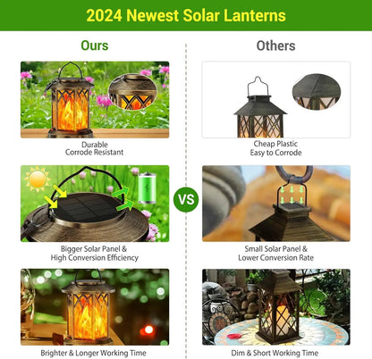 2 Pack Solar Flickering Flame Lanterns - Outdoor Hanging Garden Lights (Bronze/Black)