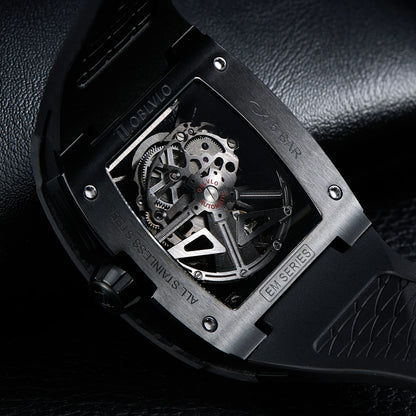 OBLVLO Square Skeleton Sport Watch - Automatic Mechanical, Rubber Strap