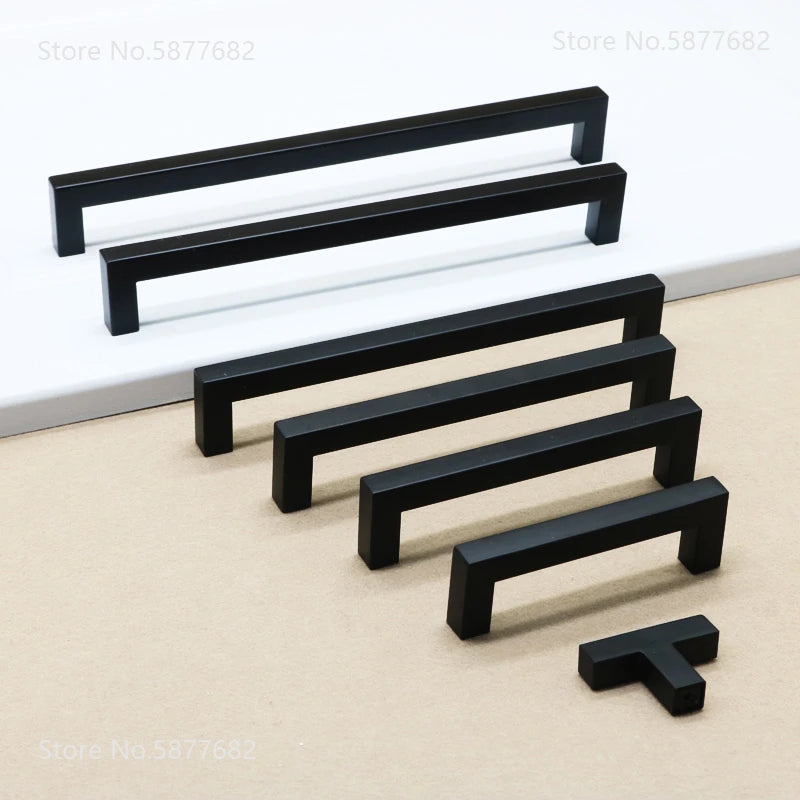 Square Black Stainless Steel Cabinet Handles