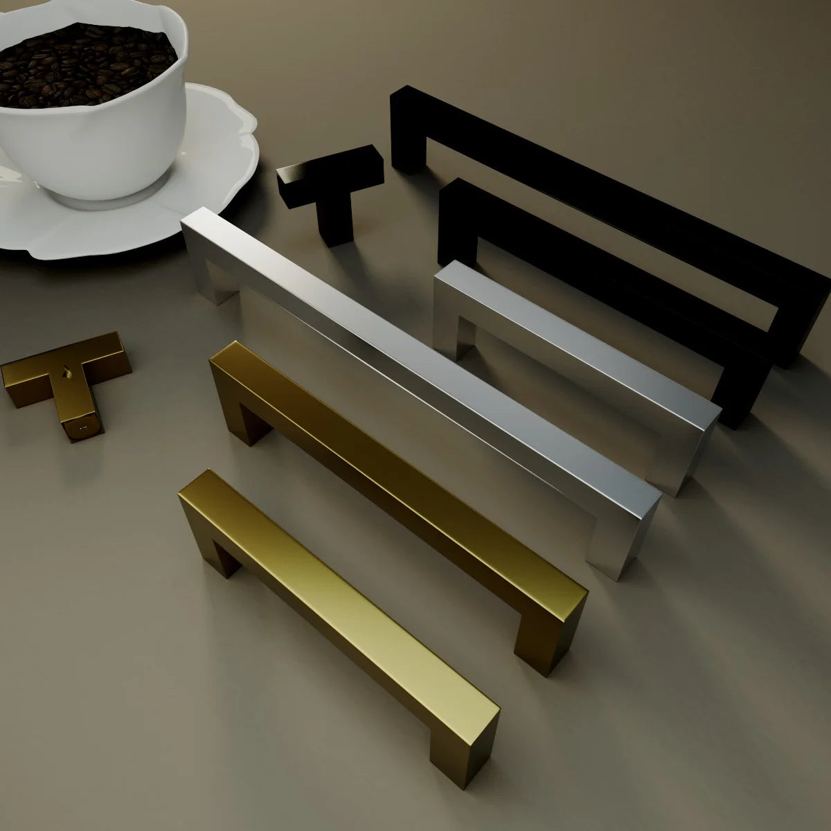 Square Black Stainless Steel Cabinet Handles