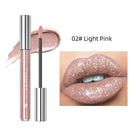 QIBEST Shimmer Lip Gloss 6 Colors Diamond Glitter Lip Tint