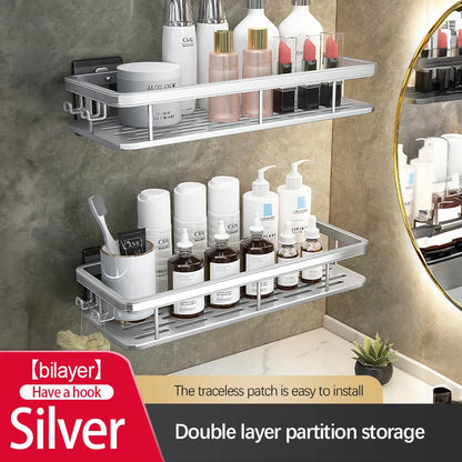 Stainless Steel Bathroom Storage Rack – Anti-Rust Suction Shower Organizer