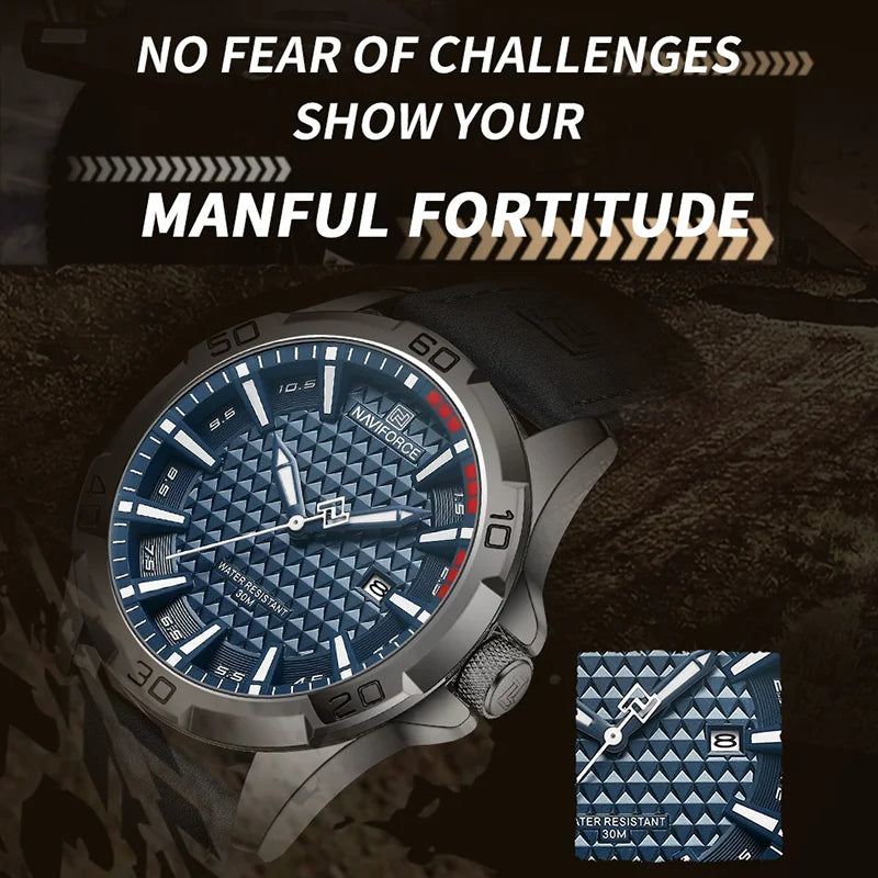 NAVIFORCE Men's Fashion Quartz Watch – Leather Strap, Waterproof, Calendar