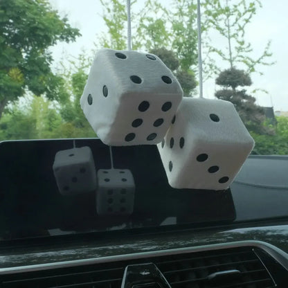2PCS Fuzzy Dice Car Mirror Hanger – Soft Plush Interior Decor